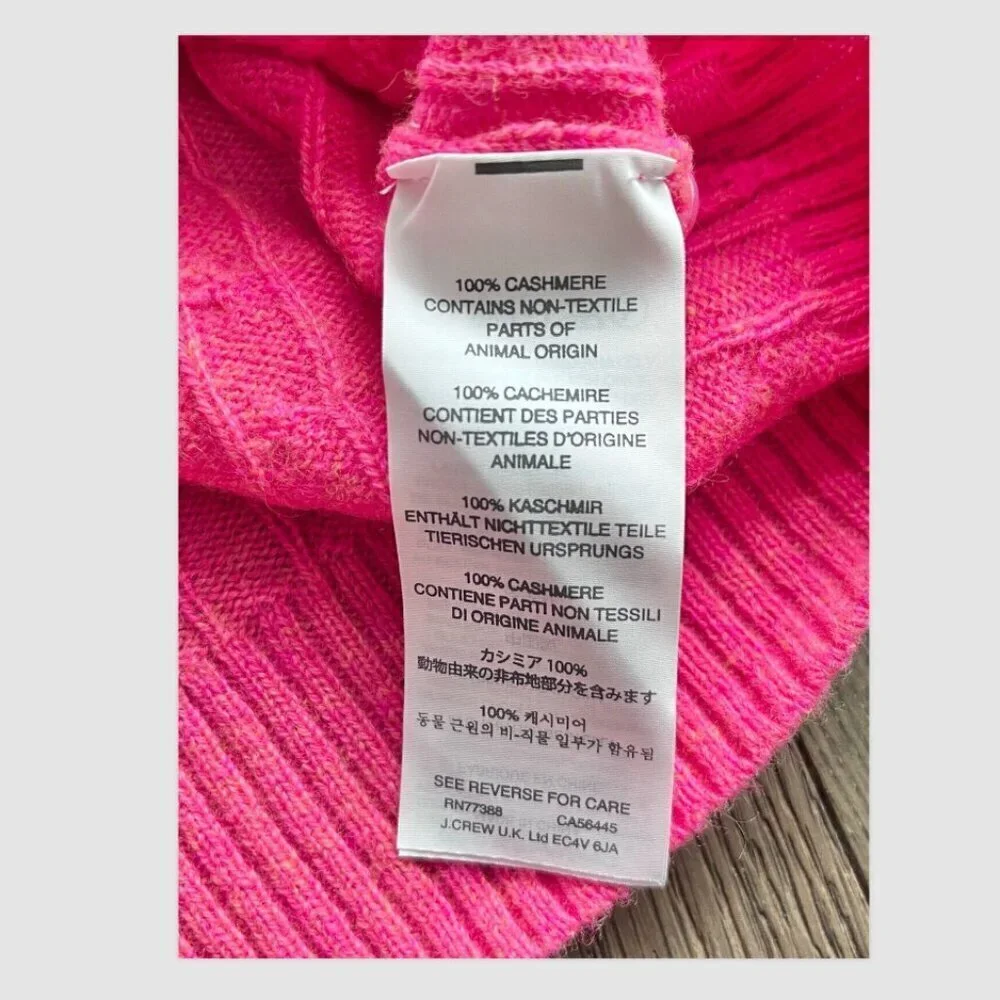 J. Crew Italian Cashmere Cable Knit Crewneck Sweater Size S Pink Button NWT